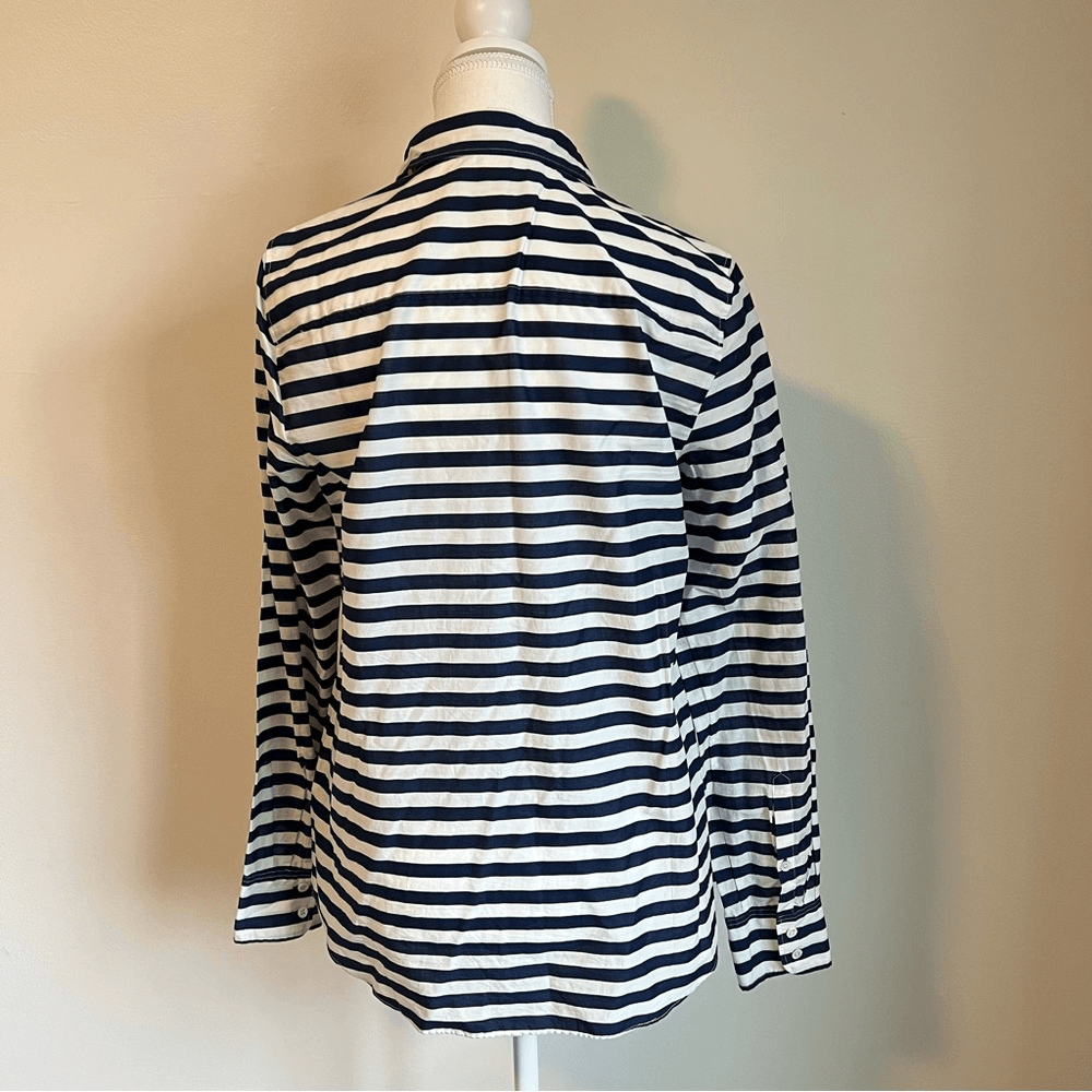J. CREW Striped Boy Shirt Navy Blue White Long Sleeve Button Down Size 6