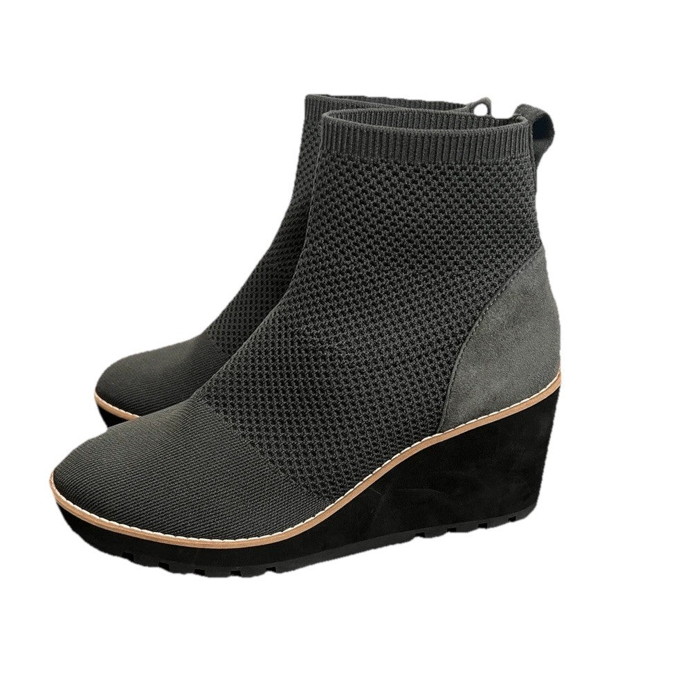 Eileen Fisher Amos London Grey Knit Wedge Ankle Boots Size 9