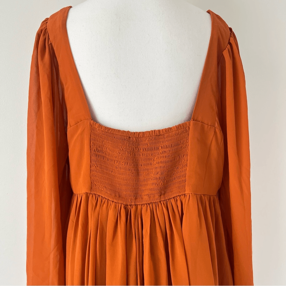 Abercrombie & Fitch Long-Sleeve Ruched Babydoll Mini Dress Size XLT Burnt Orange
