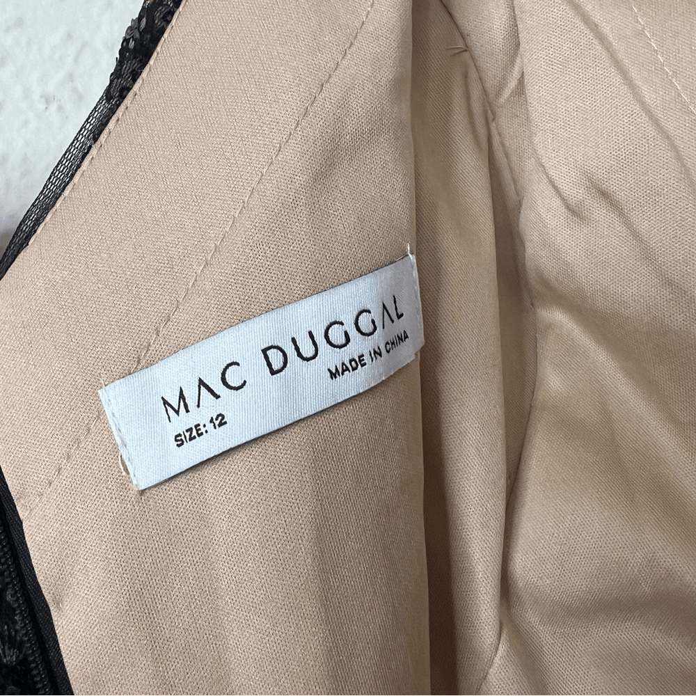 Mac Duggal Floral Embellished V-Neck Midi Dress With Shoulder Bow NEW Size 12