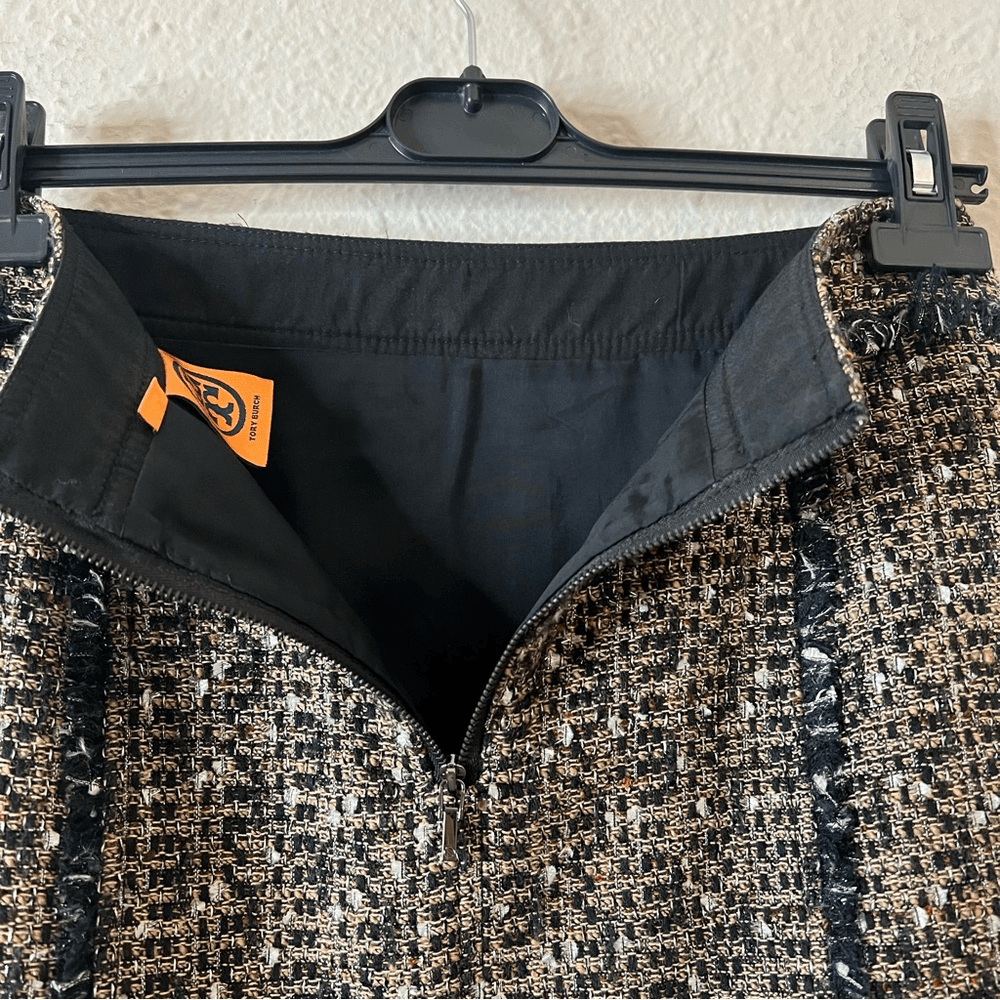 Tory Burch Tweed Mini Pencil Skirt Size 6 in Brown / Tan Wool Blend