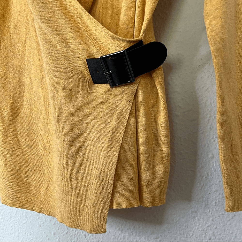 Nic+Zoe Cotton Blend Faux Wrap Sweater Size Large in Yellow