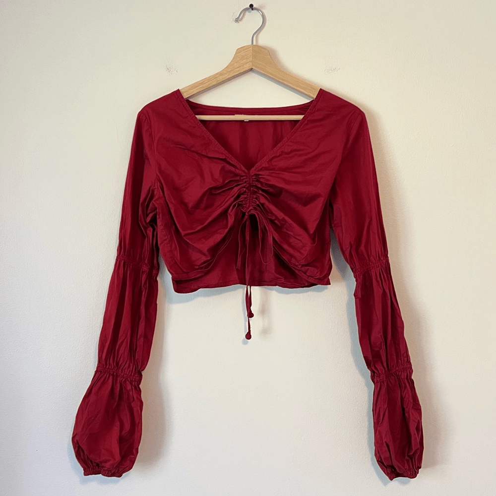 Tularosa Ava Cinched Long Sleeve Crop Top in Wine Size Small