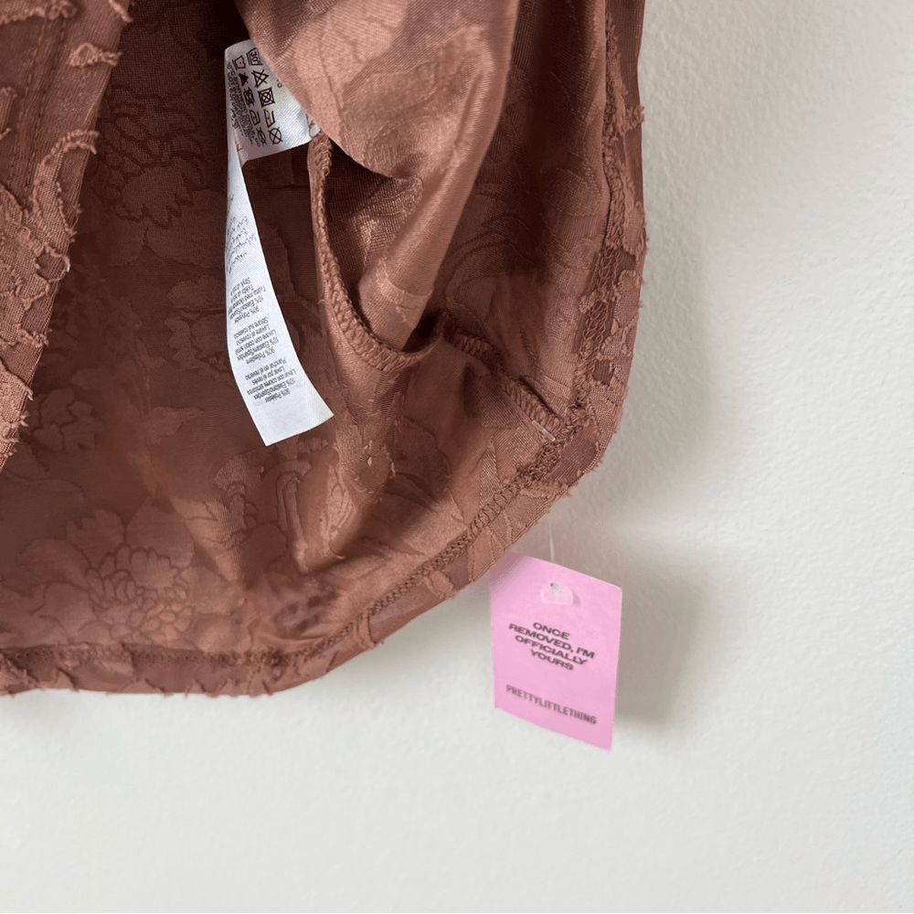 Pretty Little Thing Mocha Floral Sheer Burnout Maxi Dress Long Sleeve NEW Sz 12