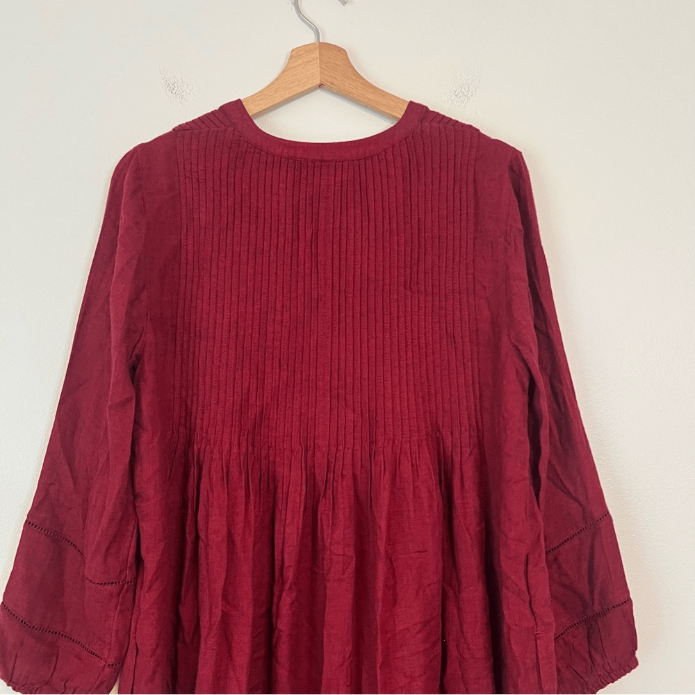 J. Jill Burgundy Brushed Twill Pintucked Mini Dress NEW Small Long Sleeve