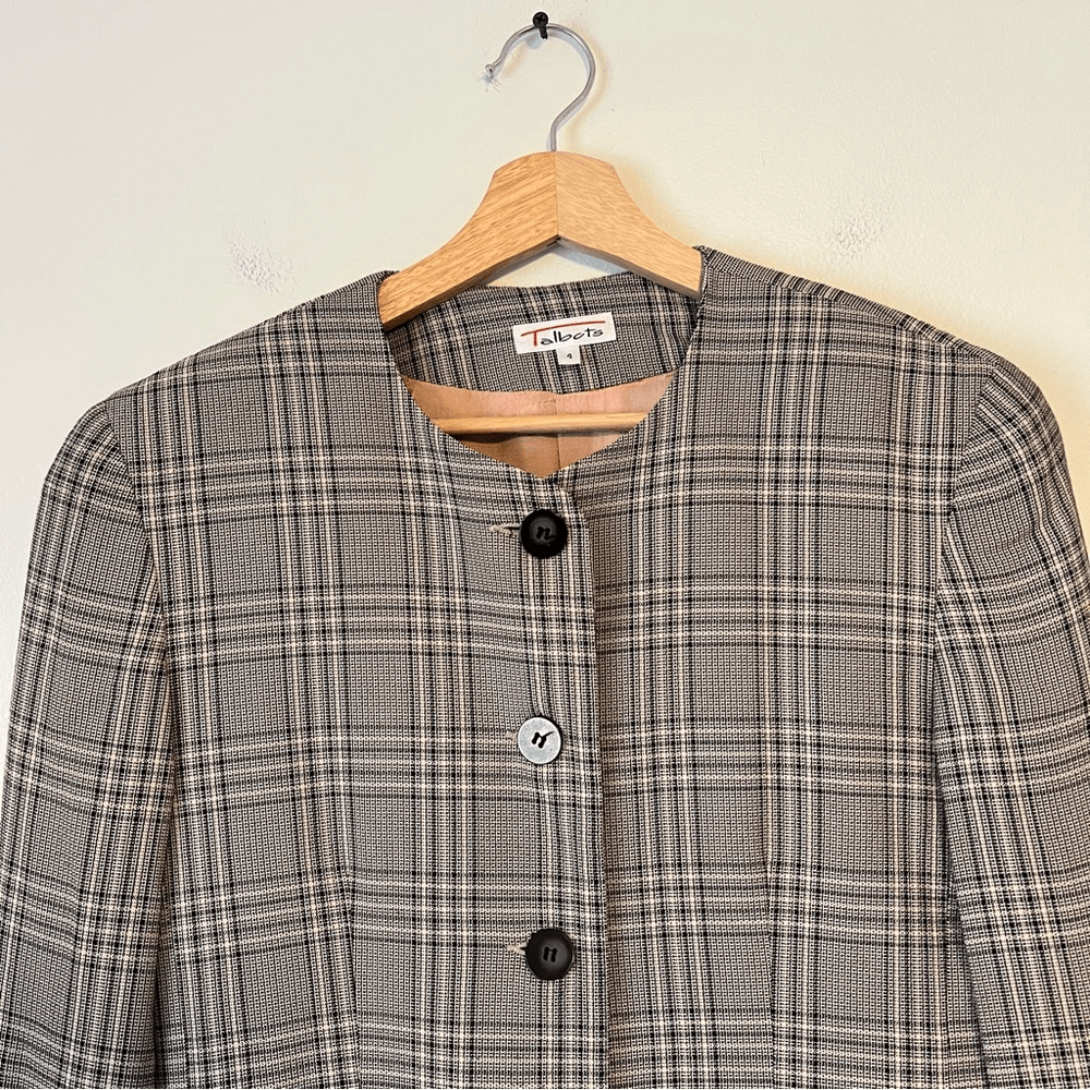 Vintage Talbots Plaid Collarless Blazer Size 4 Academia Career Office