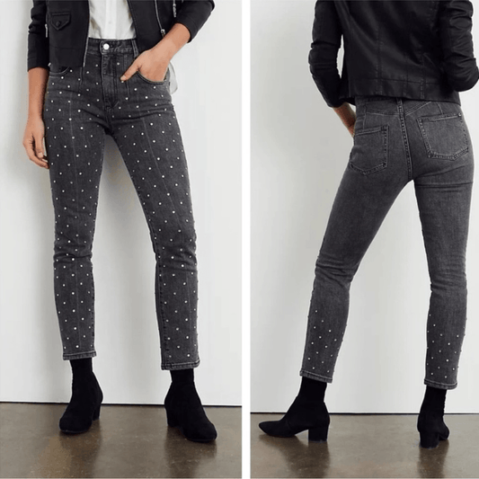 Anthropologie Pilcro and the Letterpress Beaded High Rise Slim Jeans NEW Size 27