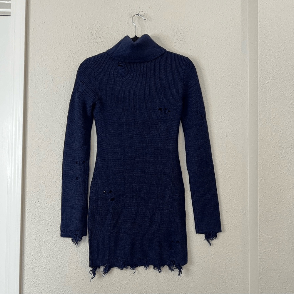 Lovers and Friends Keeney Mini Sweater Dress in Navy Blue NEW Size XS Wool Blend