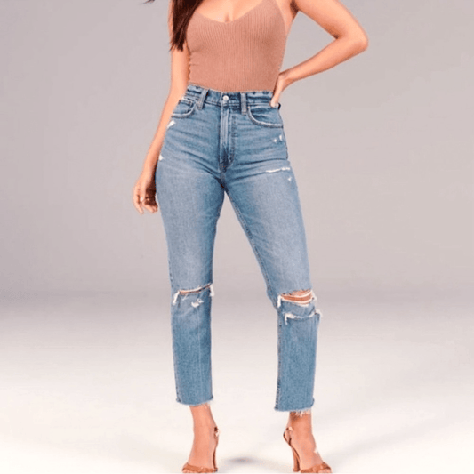 Abercrombie & Fitch The Ankle Straight Ultra High Rise Distressed Jeans Size 26