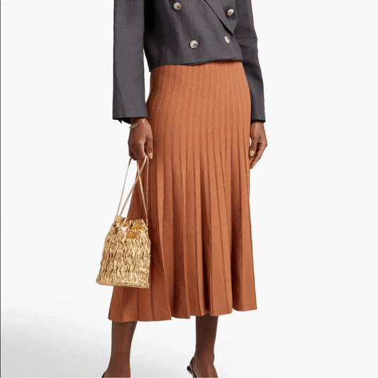 RONNY KOBO Laine Pleated Shimmer Knit Midi Maxi Skirt Size Small