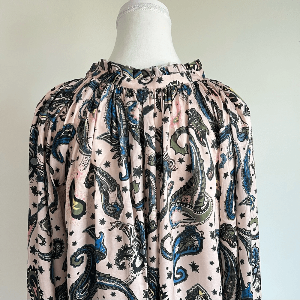 Zadig & Voltaire Theresa Print Paisley Tunic Top Blouse Small Long Sleeve Pink
