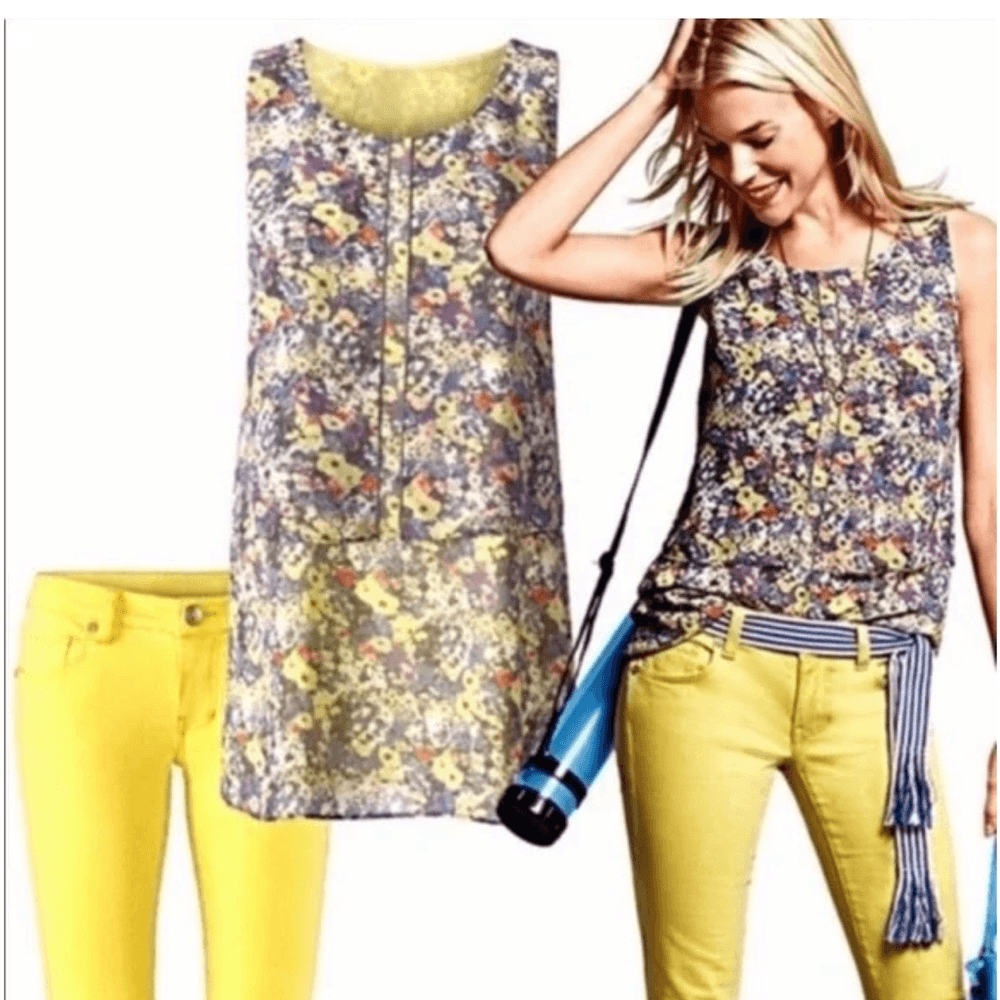 Cabi Positano Floral Print Tiered Tunic Blouse Top Size XS