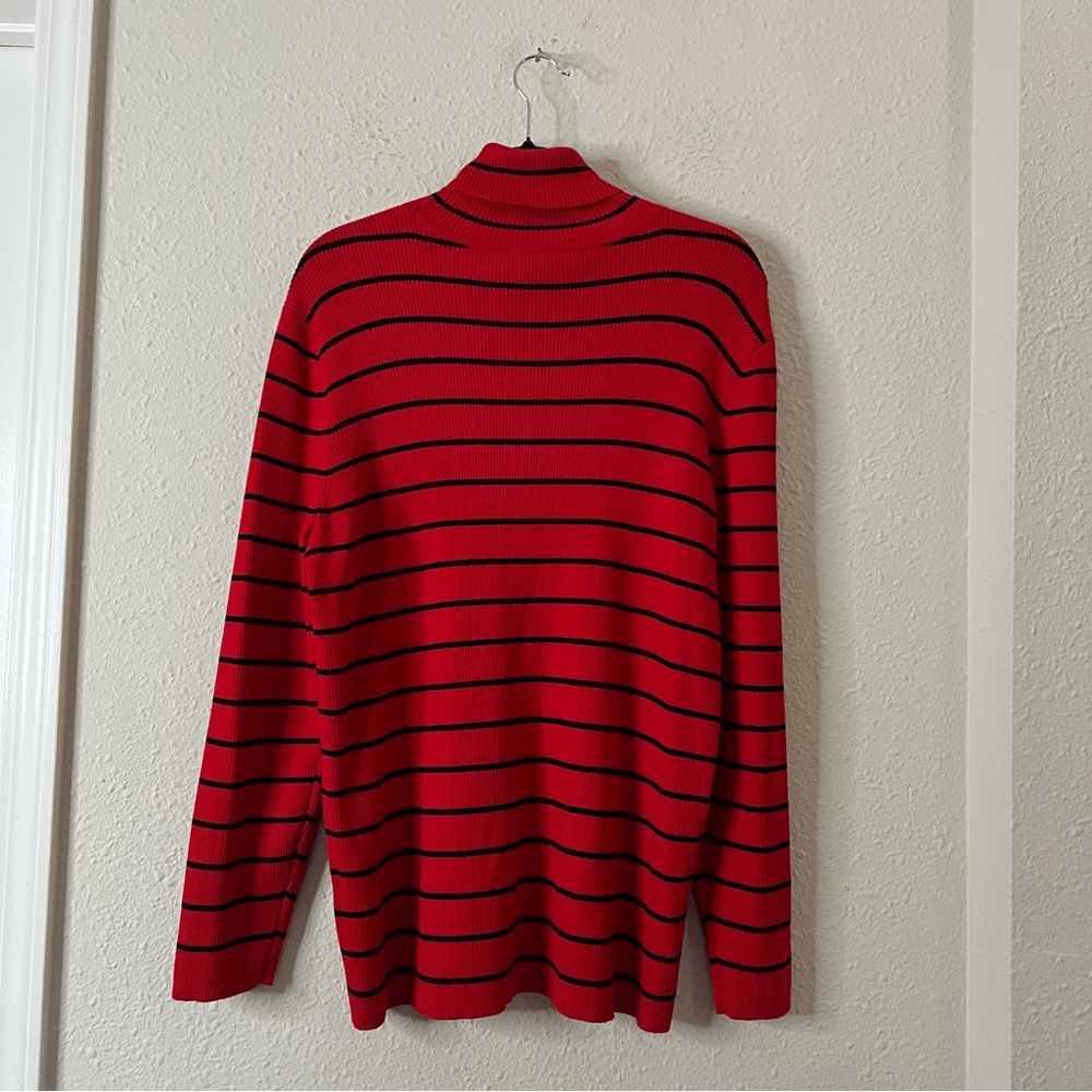 Lauren Ralph Lauren Striped Cotton Blend Ribbed Turtleneck Sweater Red Size 3X