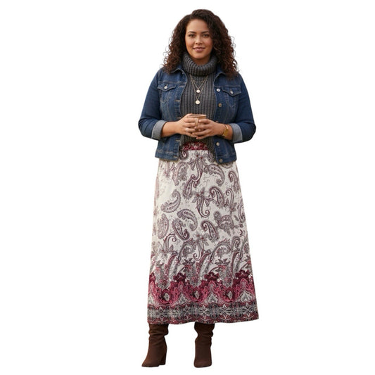Paisley Floral Stretchy Jersey Pull on Maxi Skirt Plus Size 18/20W