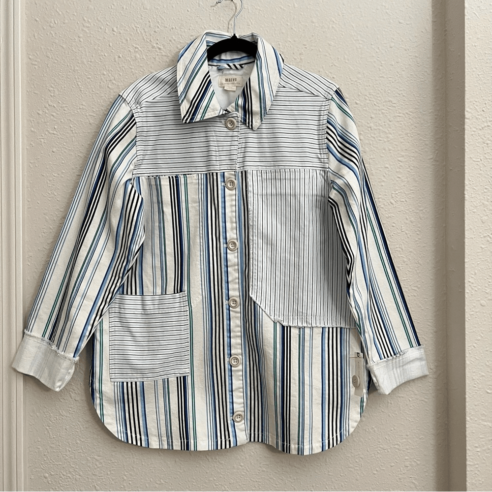 Anthropologie Maeve Striped Button Down Shacket Shirt Jacket NEW Size Medium