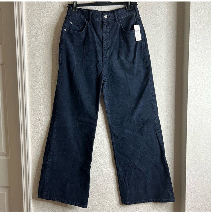 Anthropologie Pilcro The Annie Wide-Leg Corduroy Jeans NEW Size 31 Navy