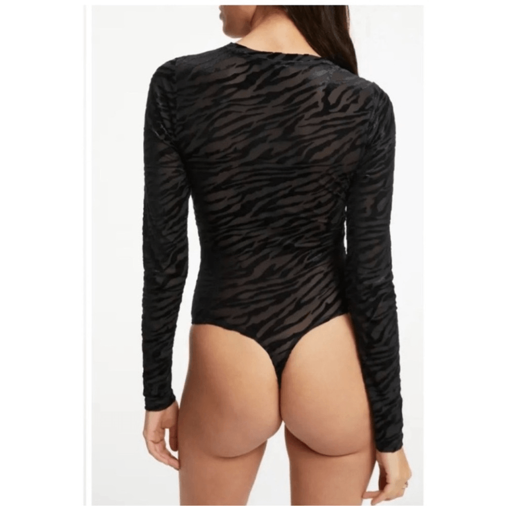 Good American Burnout Zebra Mesh Velvety Bodysuit NEW Size XXL Animal Print