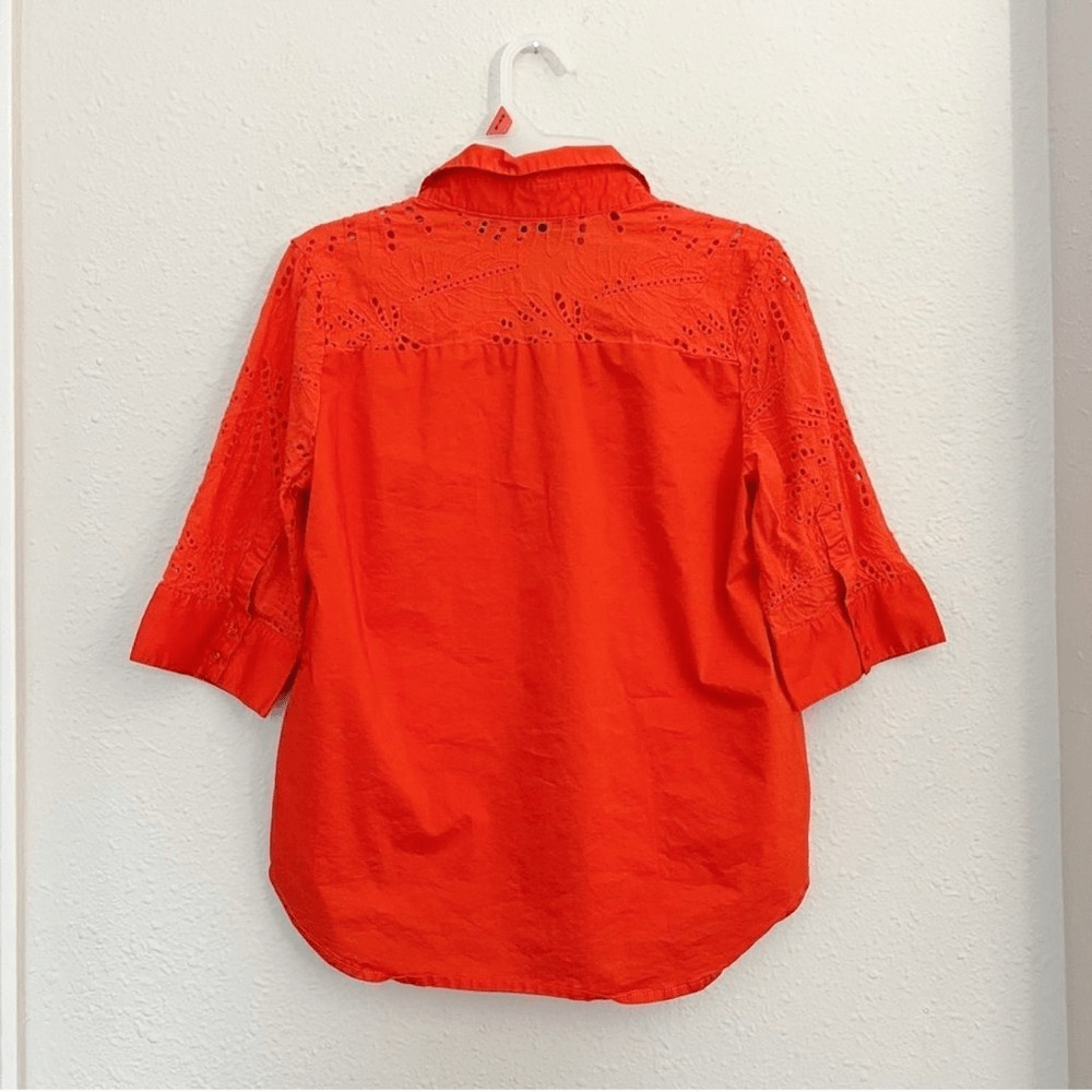 New York & Company 7th Avenue Cotton Eyelet Button Front Shirt Size Medium