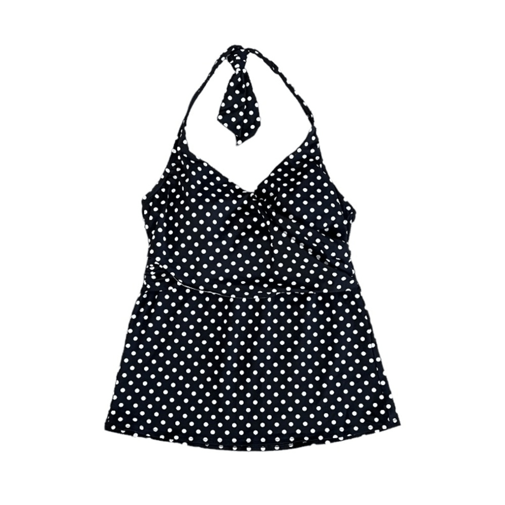 Lands End Polka Dot Halter Tankini Top Size 10 in Black and White