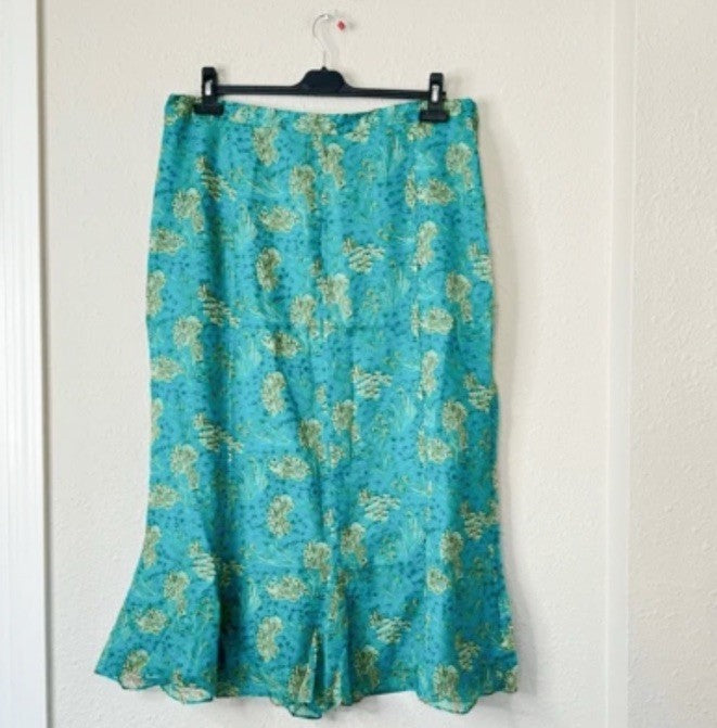 Terry Lewis Peacock Floral 100% Silk Top Midi Skirt Set NEW Plus Size 2X