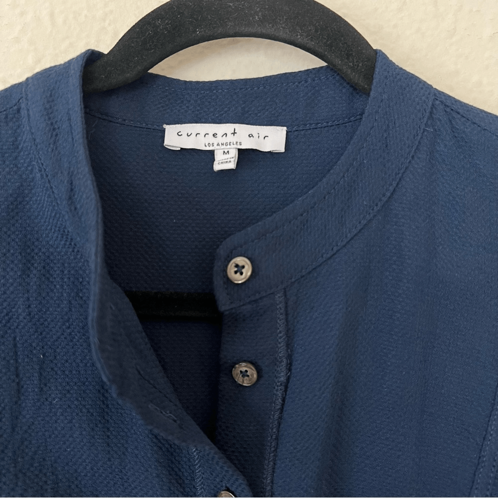 Current Air Navy Blue Button Up Peplum Shirt Blouse Size Medium