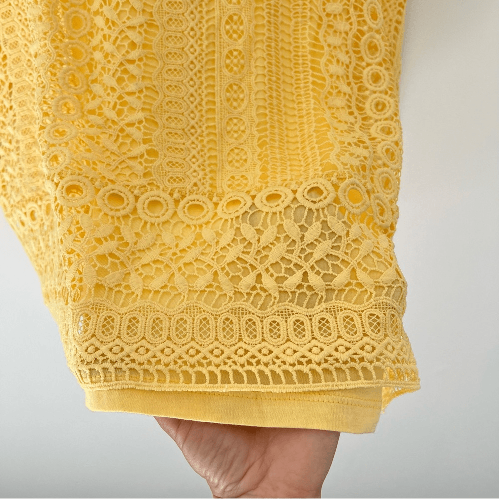 Woman Within Crochet Lace Long Sleeve Top in Yellow Size 3X Cotton