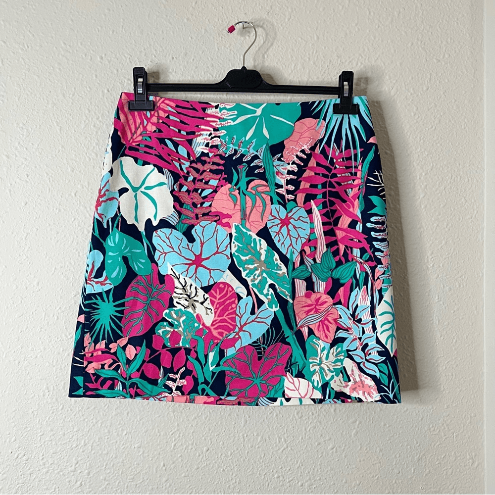 Talbots Jungle Botanical Pencil Mini Skirt Size 10 Petites Floral Tropical