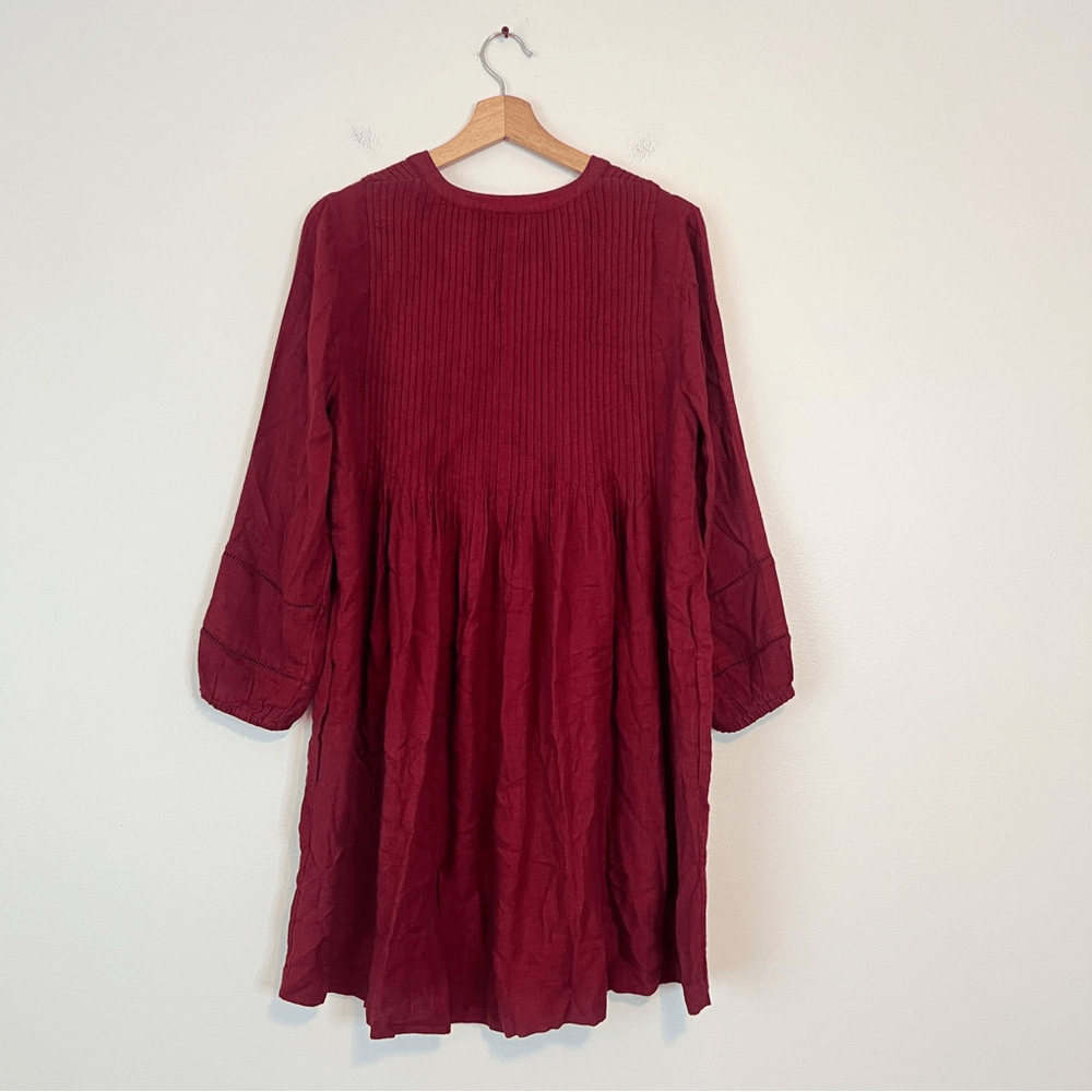 J. Jill Burgundy Brushed Twill Pintucked Mini Dress NEW Small Long Sleeve
