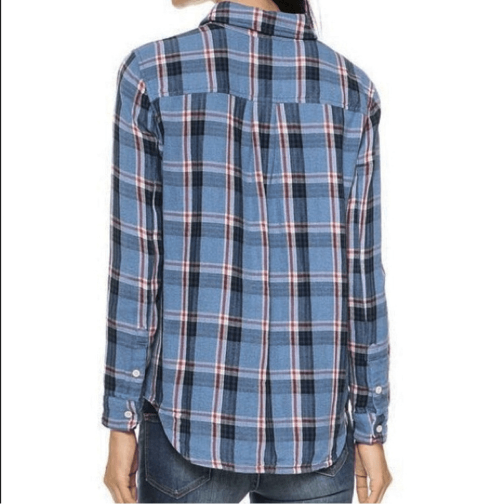 Madewell Flannel Plaid Button Down Shirt Size Small Long Sleeve in Blue