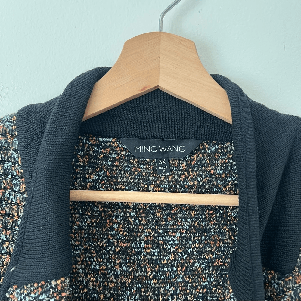 Ming Wang Black Open Front Cardigan Plus Size 3X Confetti Colorful Waterfall