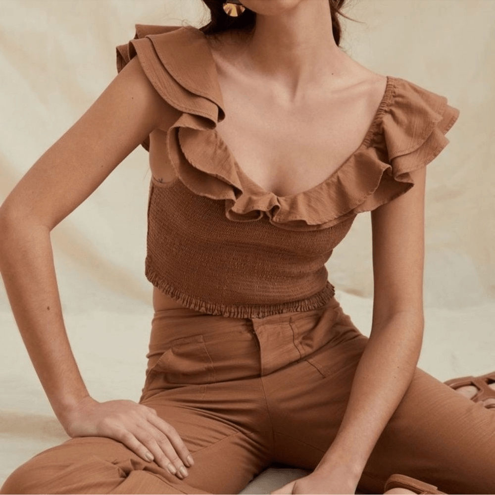 Anthropologie Maeve Ruffled Smocked Tank Top Brown NEW Plus Size 26W