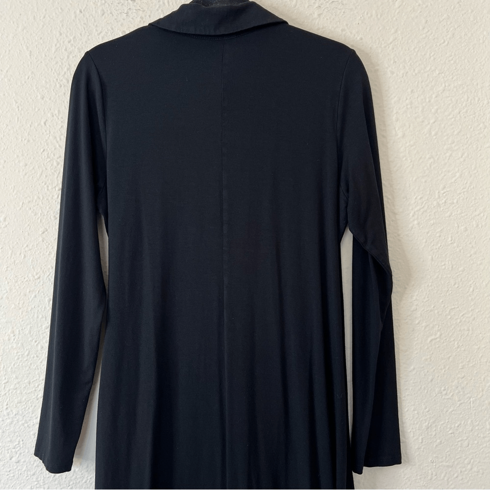 J. Jill Wearever Black Dress Long Sleeve Faux Wrap Size Medium Knee Length