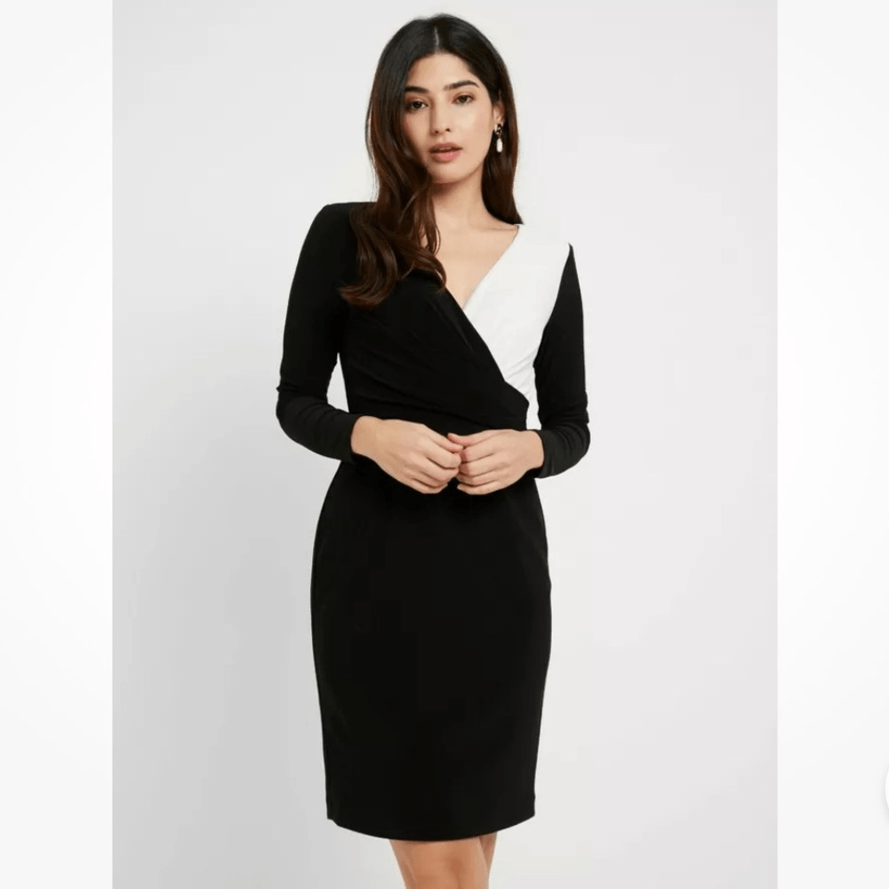 Lauren Ralph Lauren Alexie Long Sleeve Sheath Dress Size 14 Black and Gray