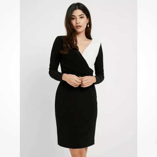 Lauren Ralph Lauren Alexie Long Sleeve Sheath Dress Size 14 Black and Gray