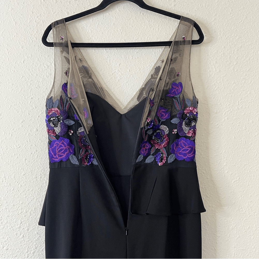 Marchesa Notte Floral Beaded Embroidered Column Gown Maxi Dress NEW Size 10