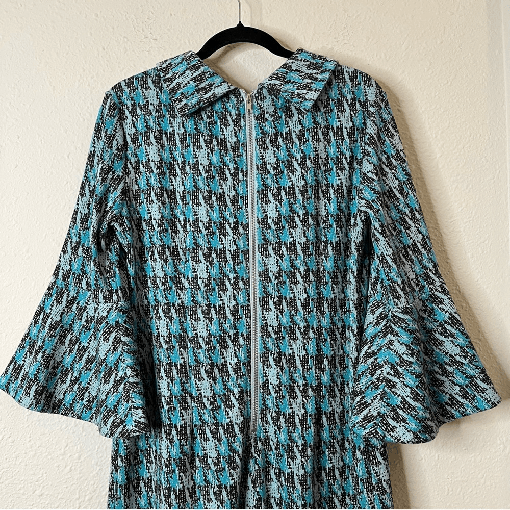 Tyler Boe Houndstooth Bell Sleeve Mini Sweater Dress Size Large