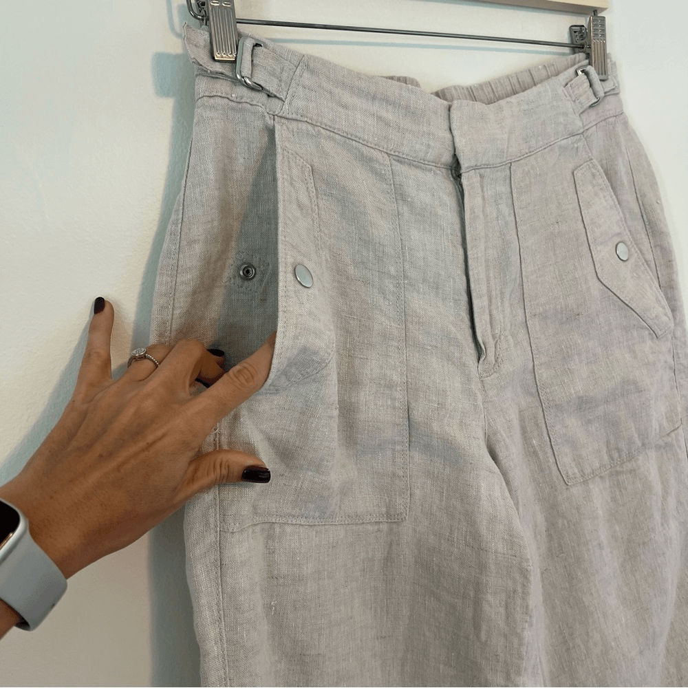 Athleta Voyager 100% Linen Pants Size 4 Cream Coastal Beach Vacation