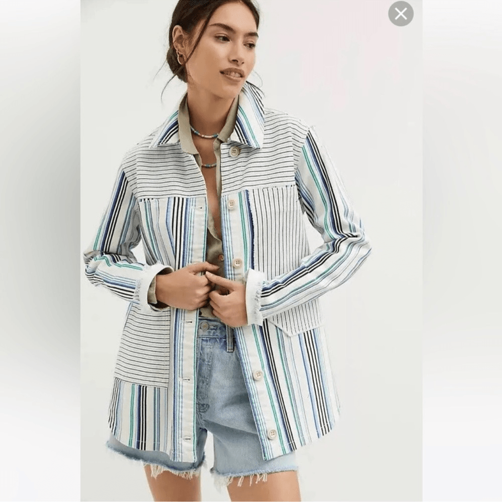Anthropologie Maeve Striped Button Down Shacket Shirt Jacket NEW Size Medium
