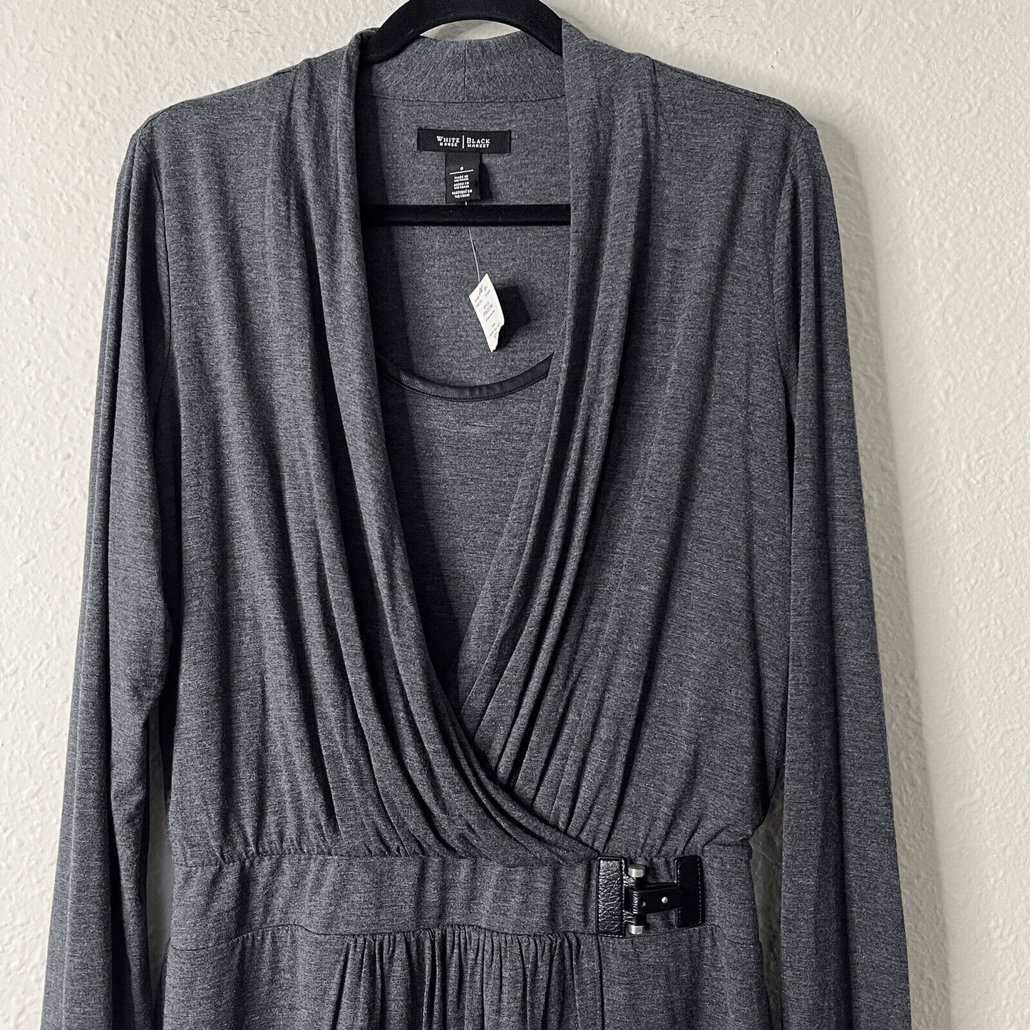 White House Black Market Women’s Surplice Wrap Dress NEW Size 8 Gray Long Sleeve