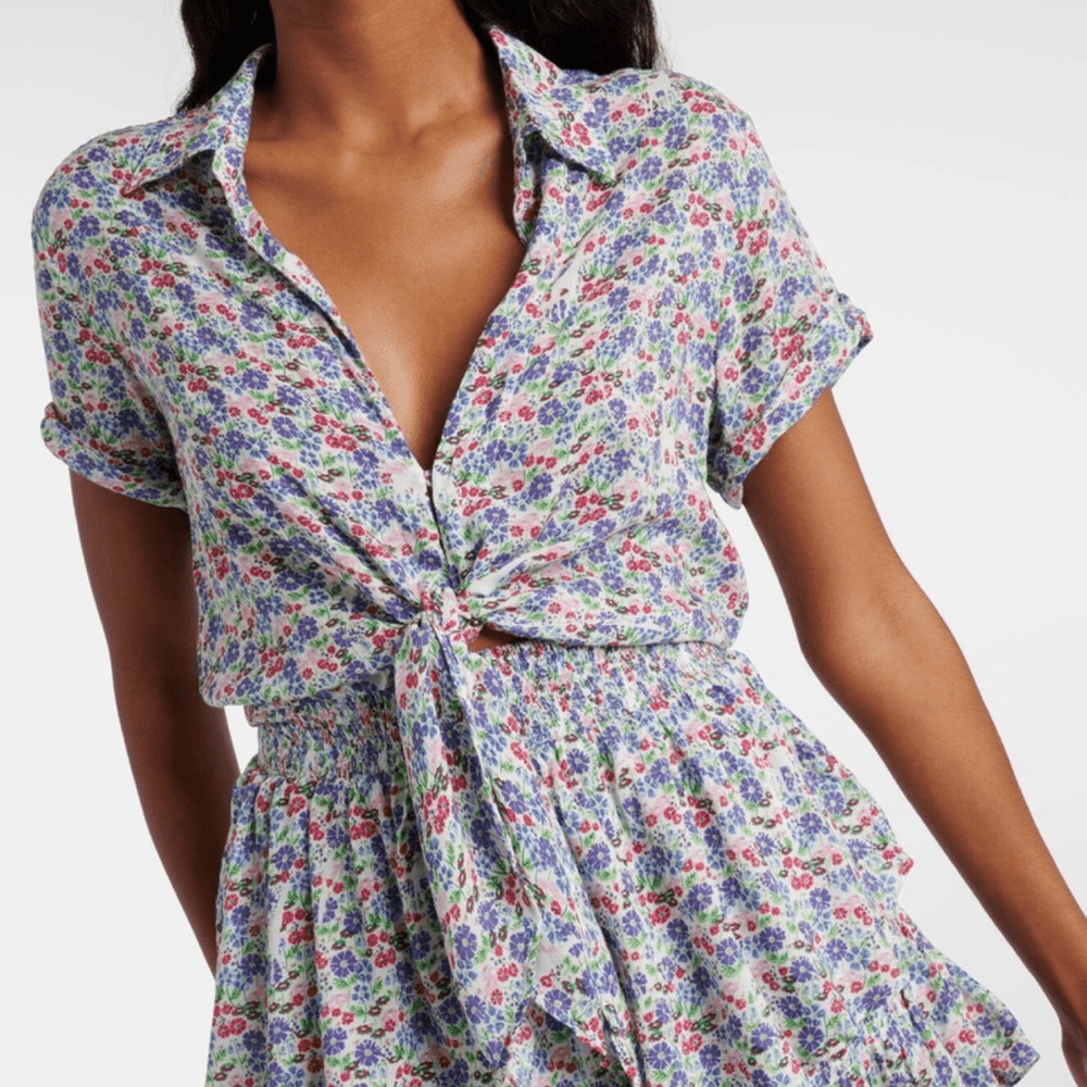 Poupette St Barth Branda Floral Tiered Shirt Mini Dress Size Medium