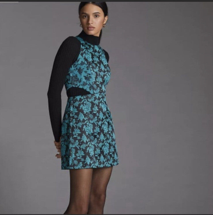 Anthropologie Hutch Floral Jacquard Cut-Out Mini Dress NEW Size 10