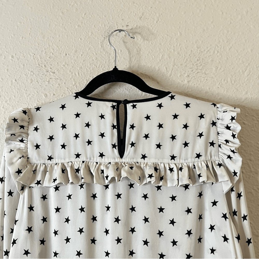 J. Crew Long Sleeve Silk Blouse Top Size 6 Off White Star Printed Ruffle
