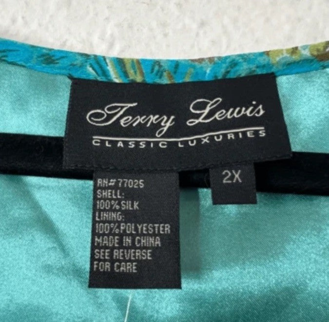 Terry Lewis Peacock Floral 100% Silk Top Midi Skirt Set NEW Plus Size 2X