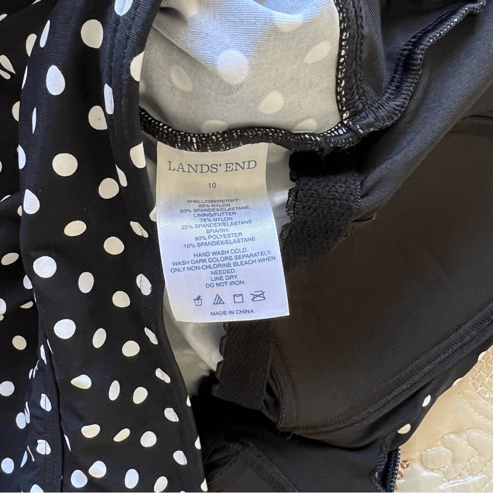 Lands End Polka Dot Halter Tankini Top Size 10 in Black and White