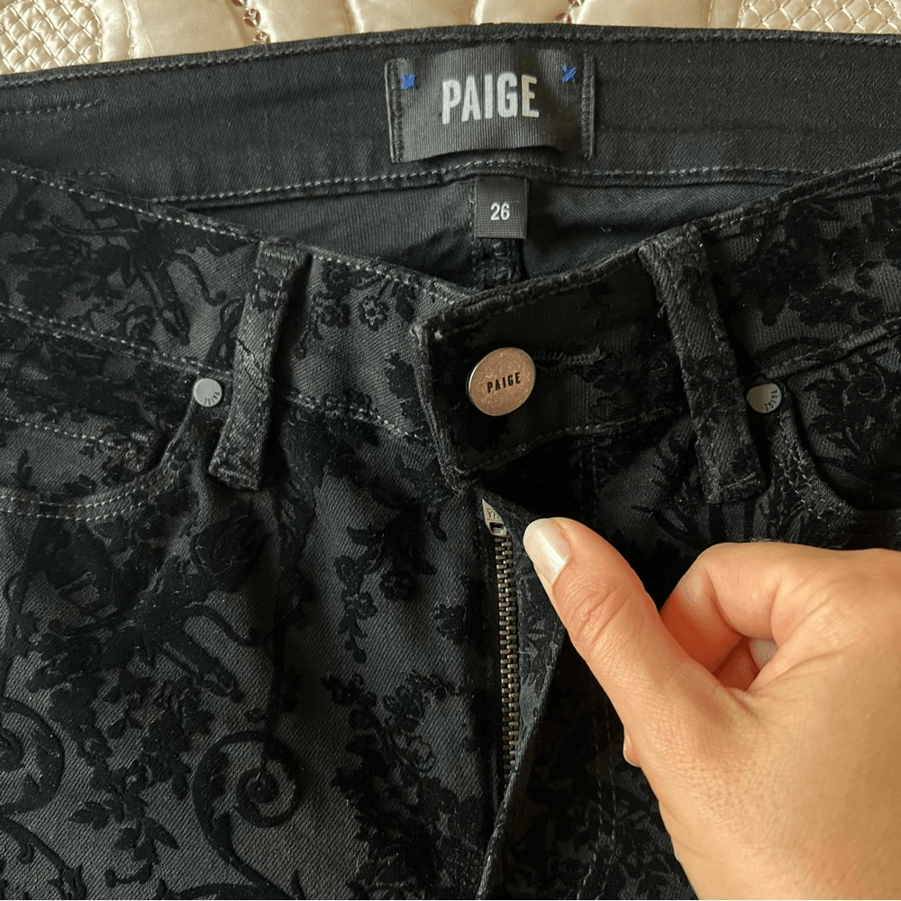 Paige Hoxton Floral Ankle Black Pants Size 26