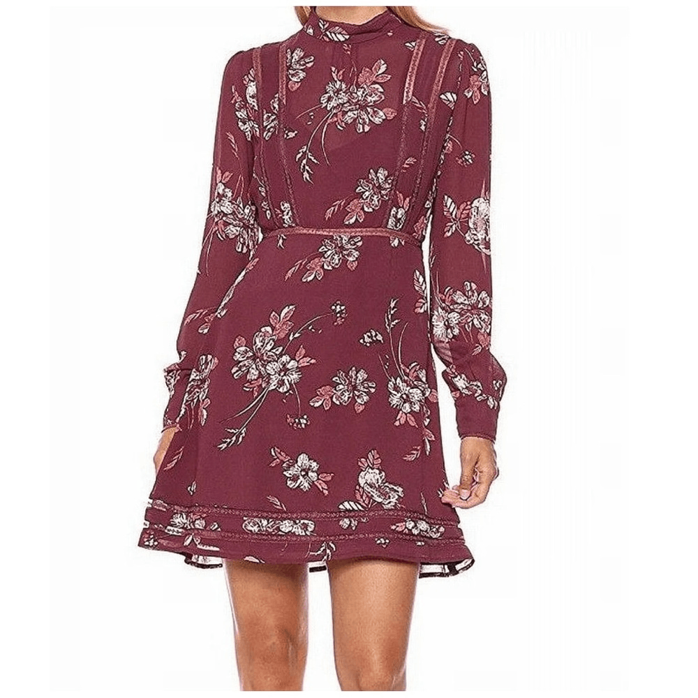 ATSR The Label Kirsten Floral Mini Dress A-Line Fit & Flare Size S Long Sleeve