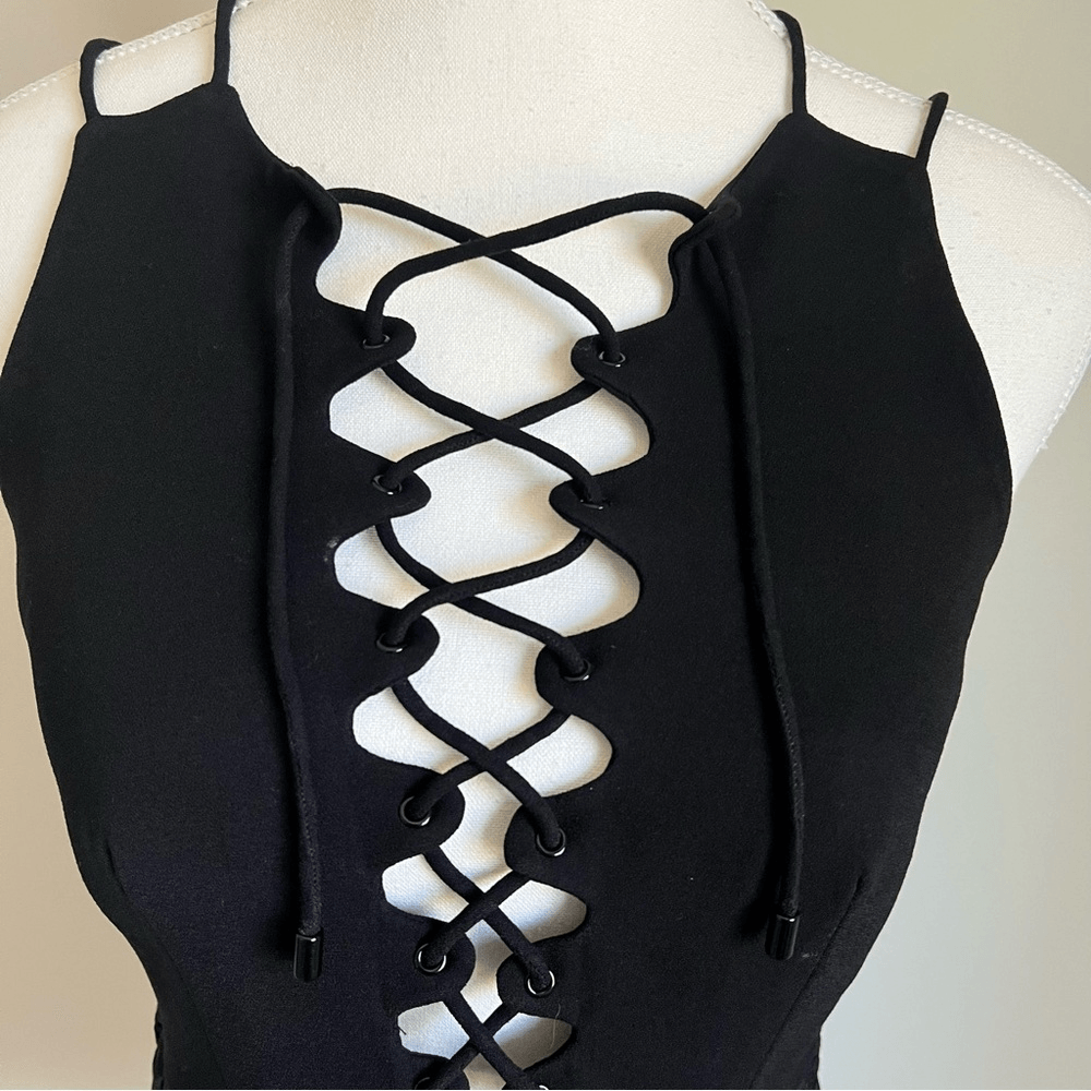 Jonathan Simkhai Lace Up Crepe Peplum Top in Black Size 2 Silk Trim