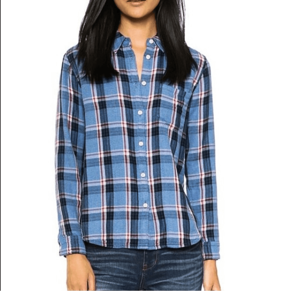 Madewell Flannel Plaid Button Down Shirt Size Small Long Sleeve in Blue