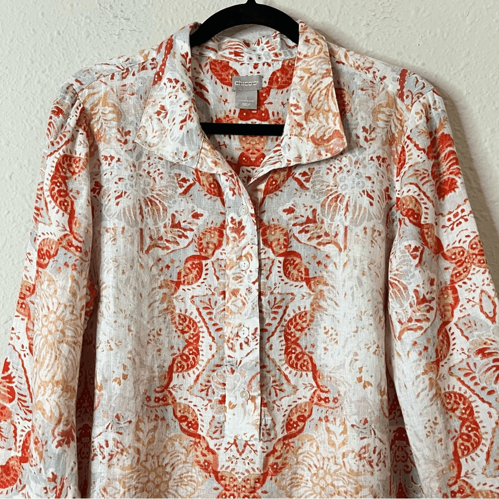 Chico’s Petite Medallion-Print Linen Tunic Top Size 8/10