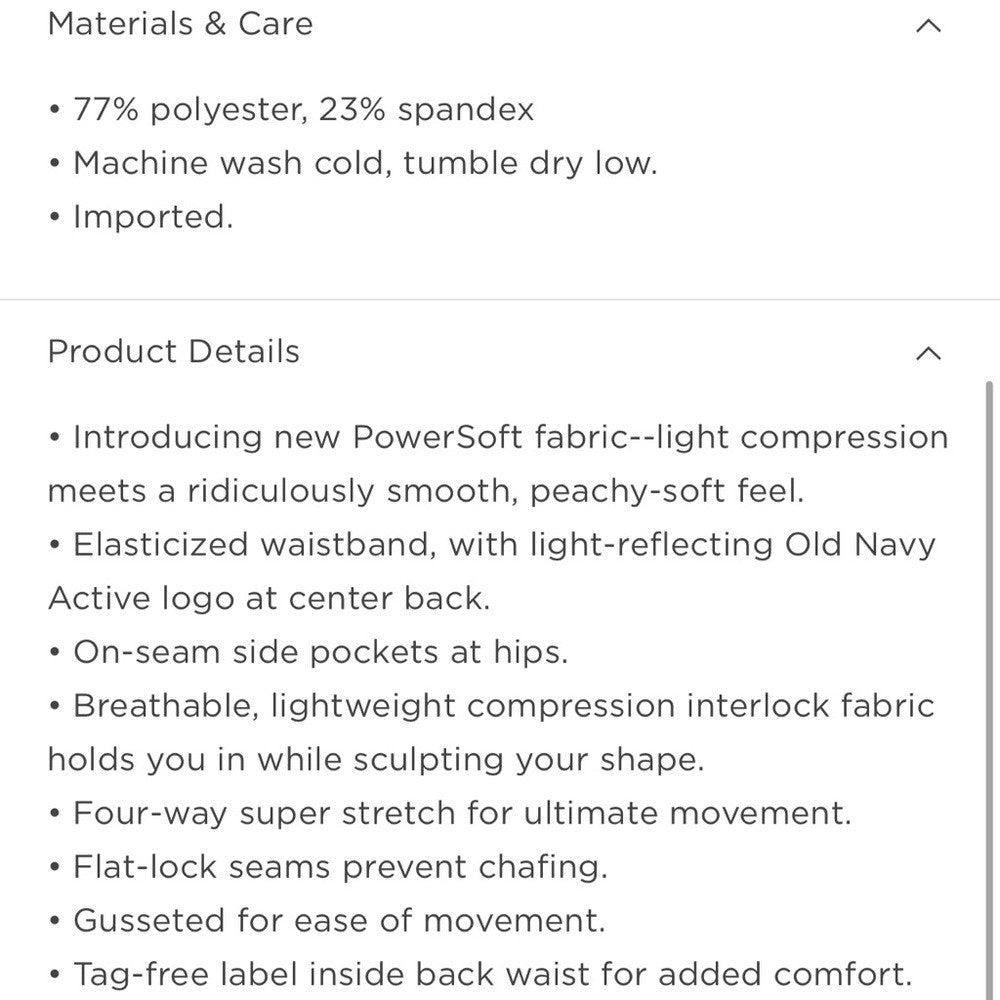 Old Navy Powersoft High Waisted Side Pocket Crop Leggings NEW Size Small